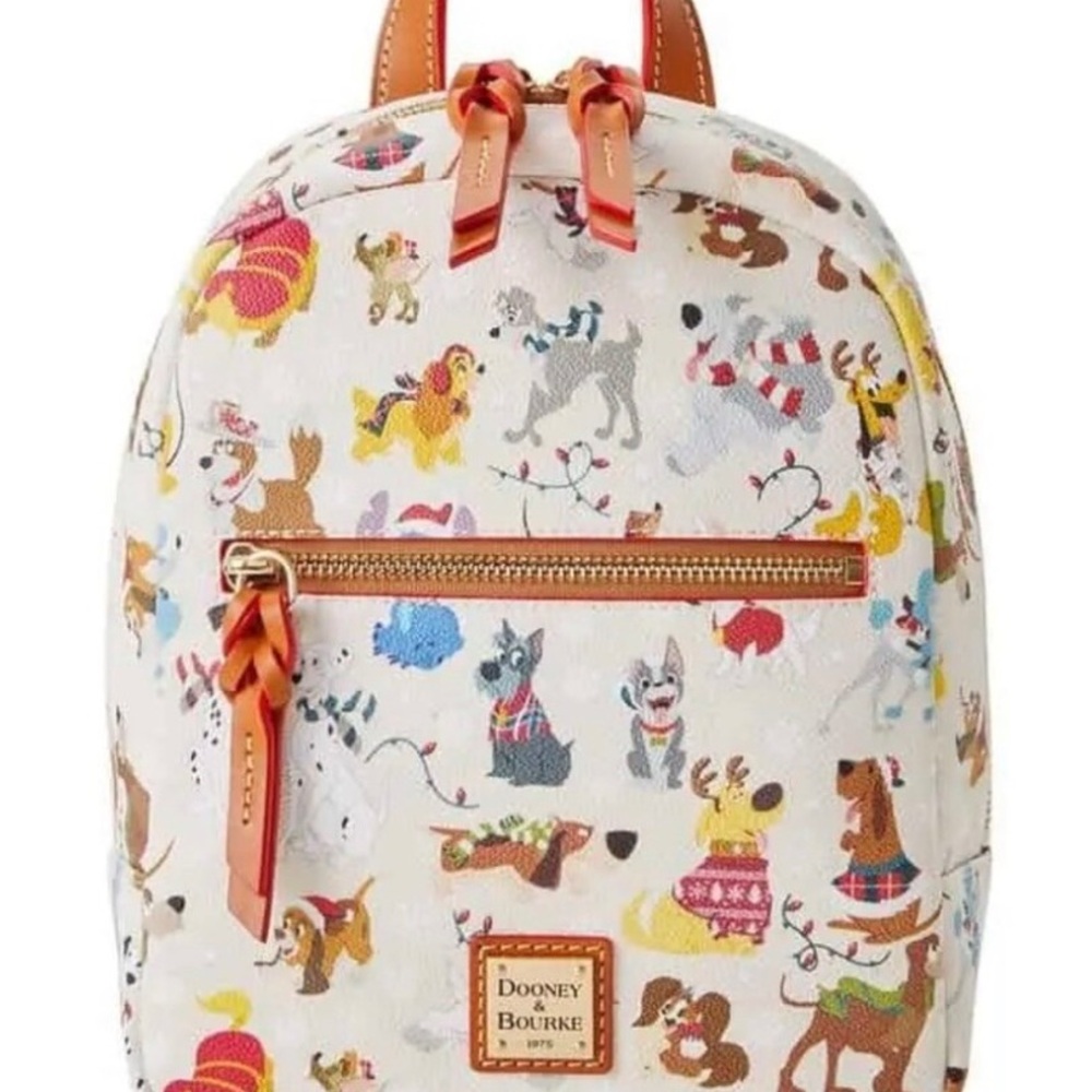 Dooney & Bourke Cream and Brown dog Print Backpack